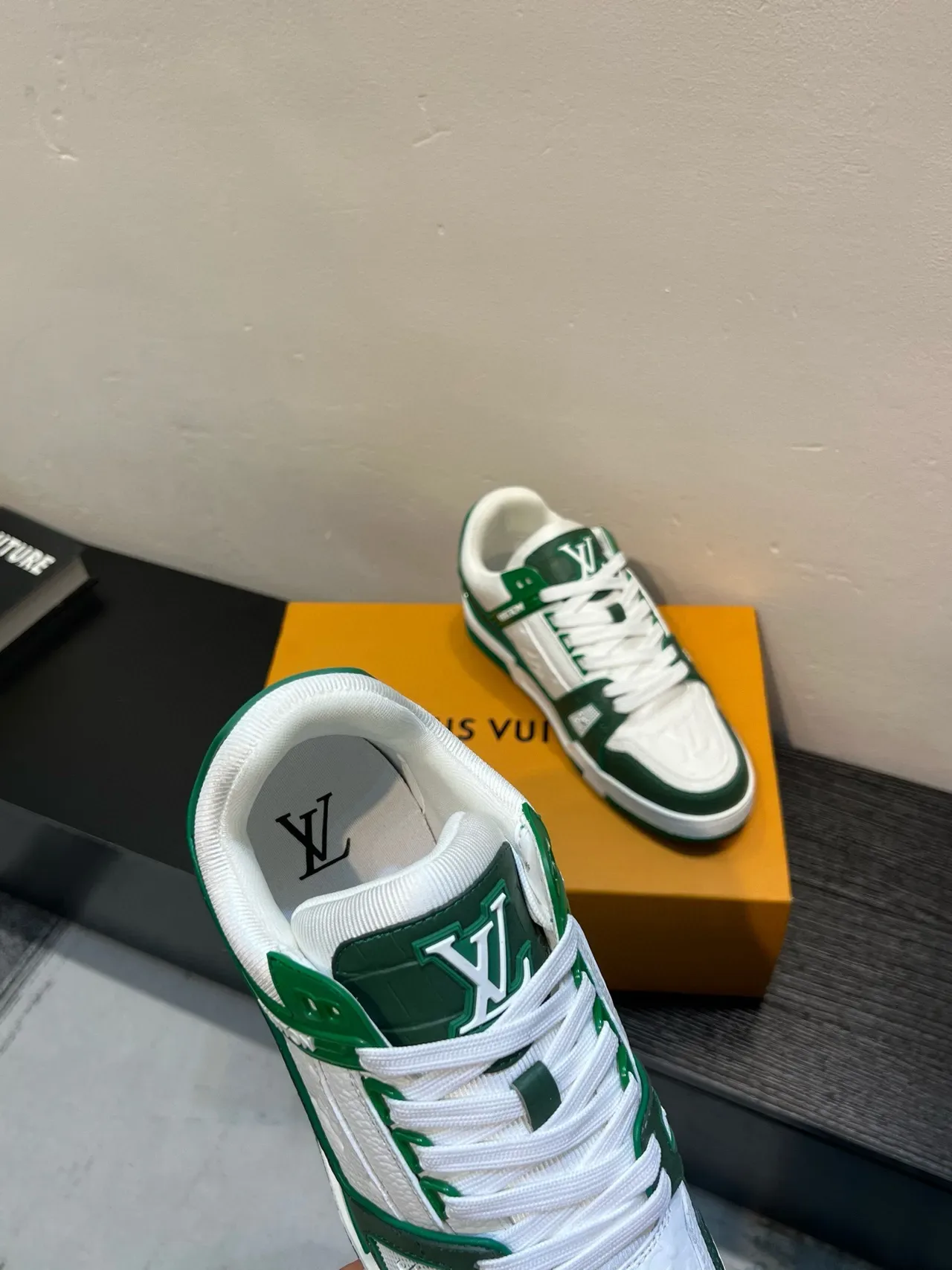 Louis Vuitton LV Trainer White Green Monogram Leather Accent Strap Lifestyle Sneakers 7