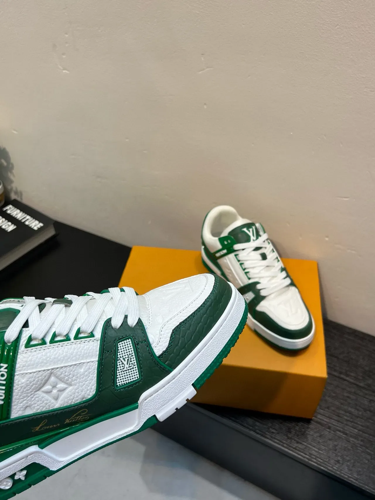 Louis Vuitton LV Trainer White Green Monogram Leather Accent Strap Lifestyle Sneakers 8
