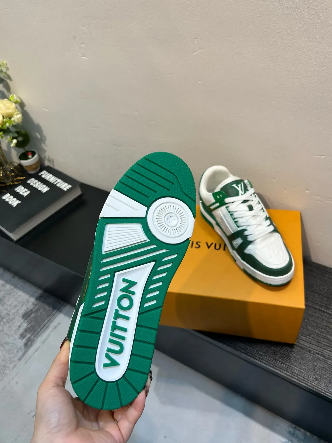 Louis Vuitton LV Trainer White Green Monogram Leather Accent Strap Lifestyle Sneakers 9