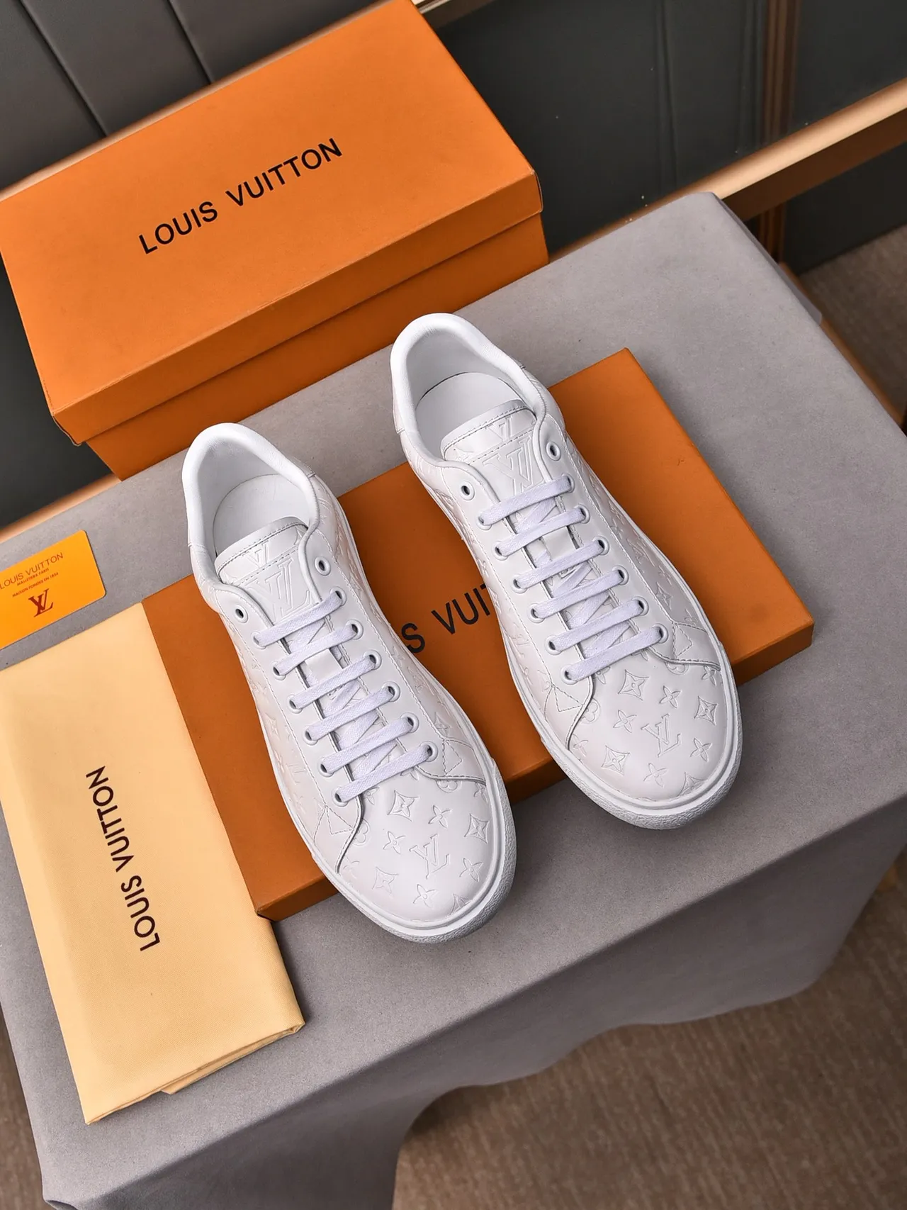 Louis Vuitton LV Trainer White Monogram-Embossed Leather Low-Top Lifestyle Sneakers 2