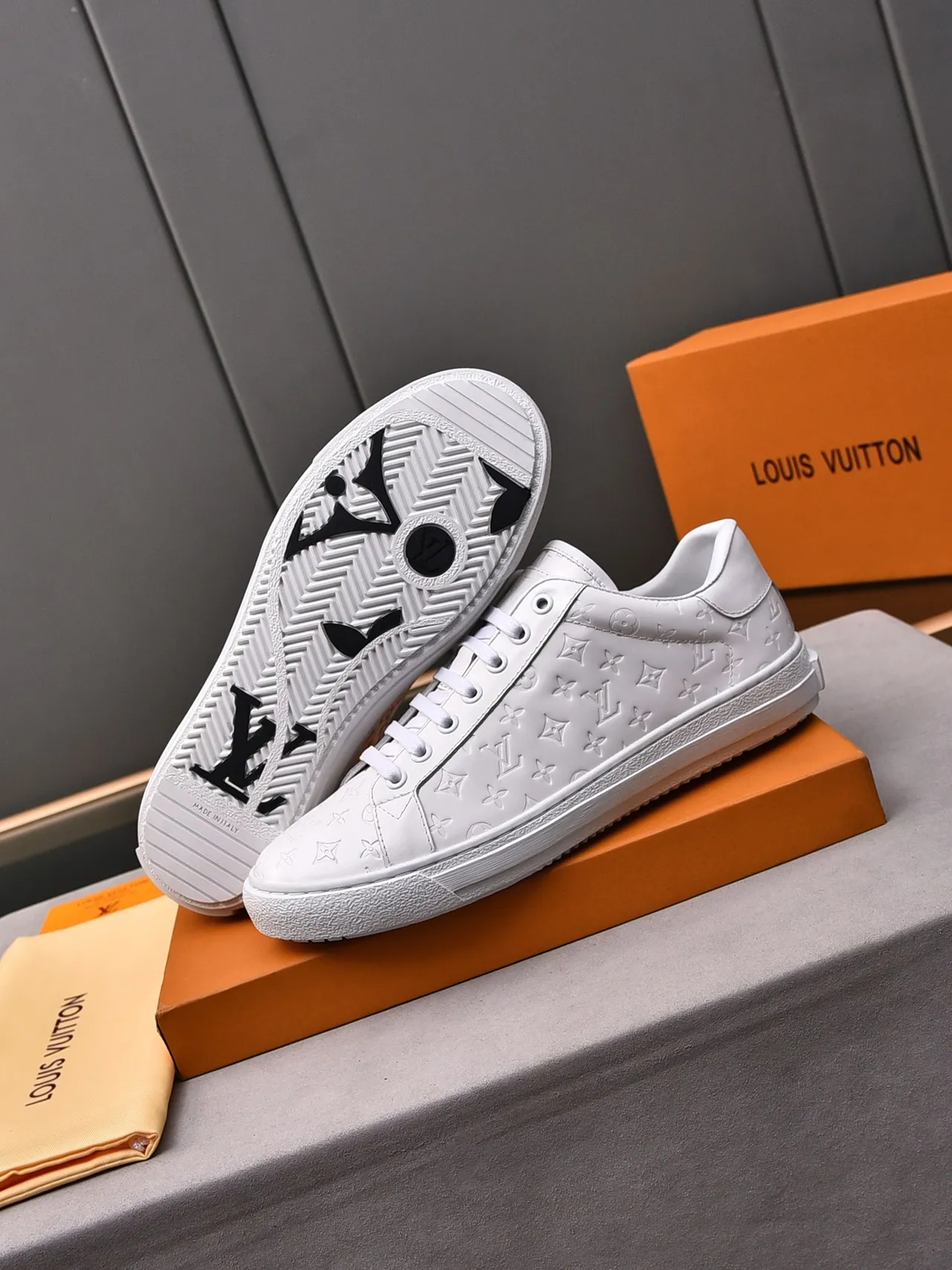 Louis Vuitton LV Trainer White Monogram-Embossed Leather Low-Top Lifestyle Sneakers 4