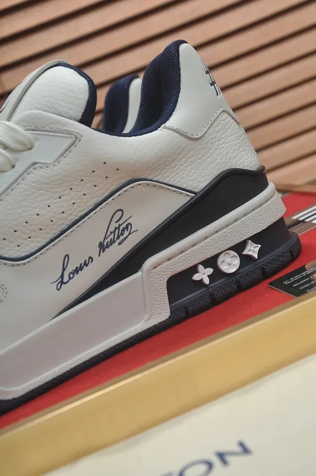 Louis Vuitton LV Trainer White Navy Leather-Paneled Script-Accented Lifestyle Sneakers 2