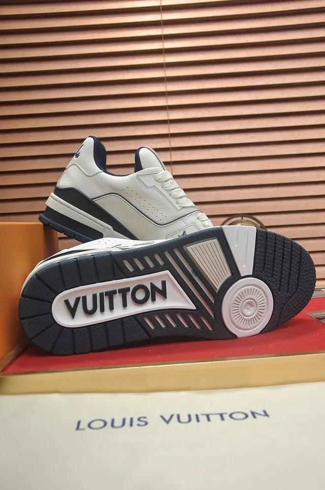 Louis Vuitton LV Trainer White Navy Leather-Paneled Script-Accented Lifestyle Sneakers 3