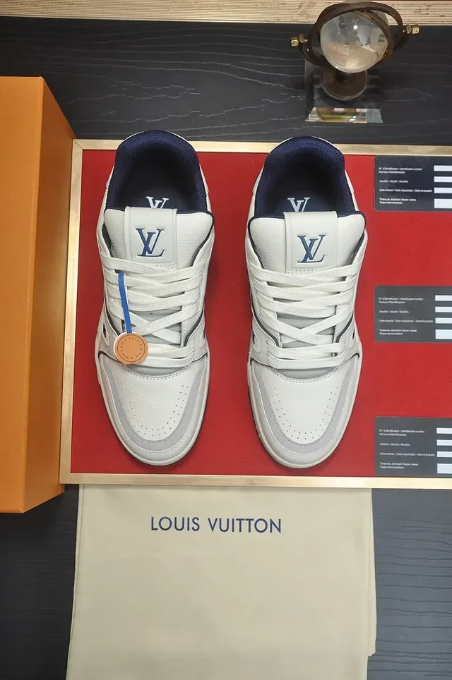 Louis Vuitton LV Trainer White Navy Leather-Paneled Script-Accented Lifestyle Sneakers 5