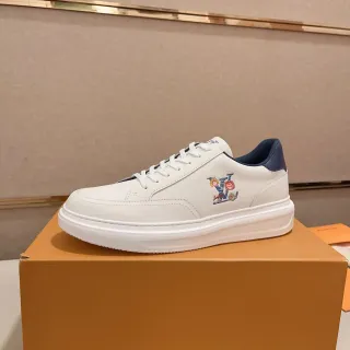 Louis Vuitton LV Trainer White Navy Leather Upper Embroidered Floral Motif Lifestyle Sneakers