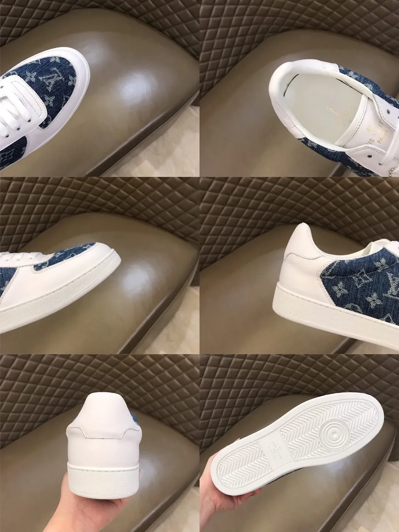 Louis Vuitton LV Trainer White Navy Low-Top Denim Monogram Panel Lifestyle Sneakers 2