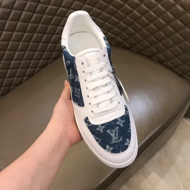 Louis Vuitton LV Trainer White Navy Low-Top Denim Monogram Panel Lifestyle Sneakers 4