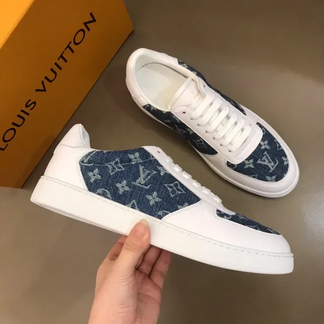 Louis Vuitton LV Trainer White Navy Low-Top Denim Monogram Panel Lifestyle Sneakers 6