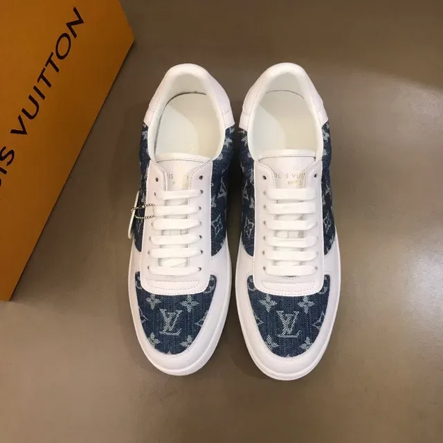 Louis Vuitton LV Trainer White Navy Low-Top Denim Monogram Panel Lifestyle Sneakers 9