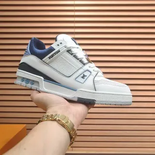 Louis Vuitton LV Trainer White Navy Structured Layered Midsole Leather And Textile Upper Lifestyle Sneakers