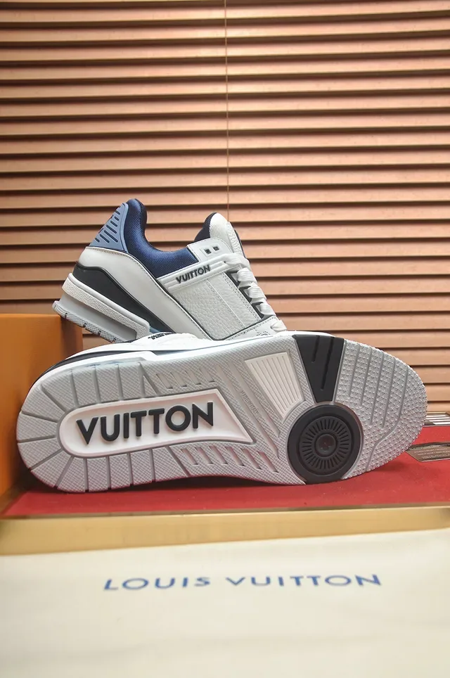 Louis Vuitton LV Trainer White Navy Structured Layered Midsole Leather And Textile Upper Lifestyle Sneakers 3