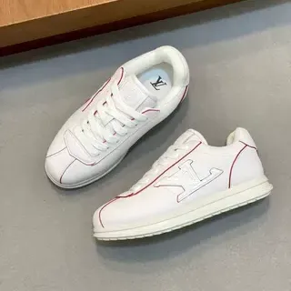 Louis Vuitton LV Trainer Zapatillas Blancas Rojas de Cuero con Costura a Contraste Estilo de Vida