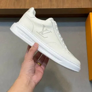 Louis Vuitton LV Trainer White Silver Pebbled Leather Studded Monogram Lifestyle Sneakers