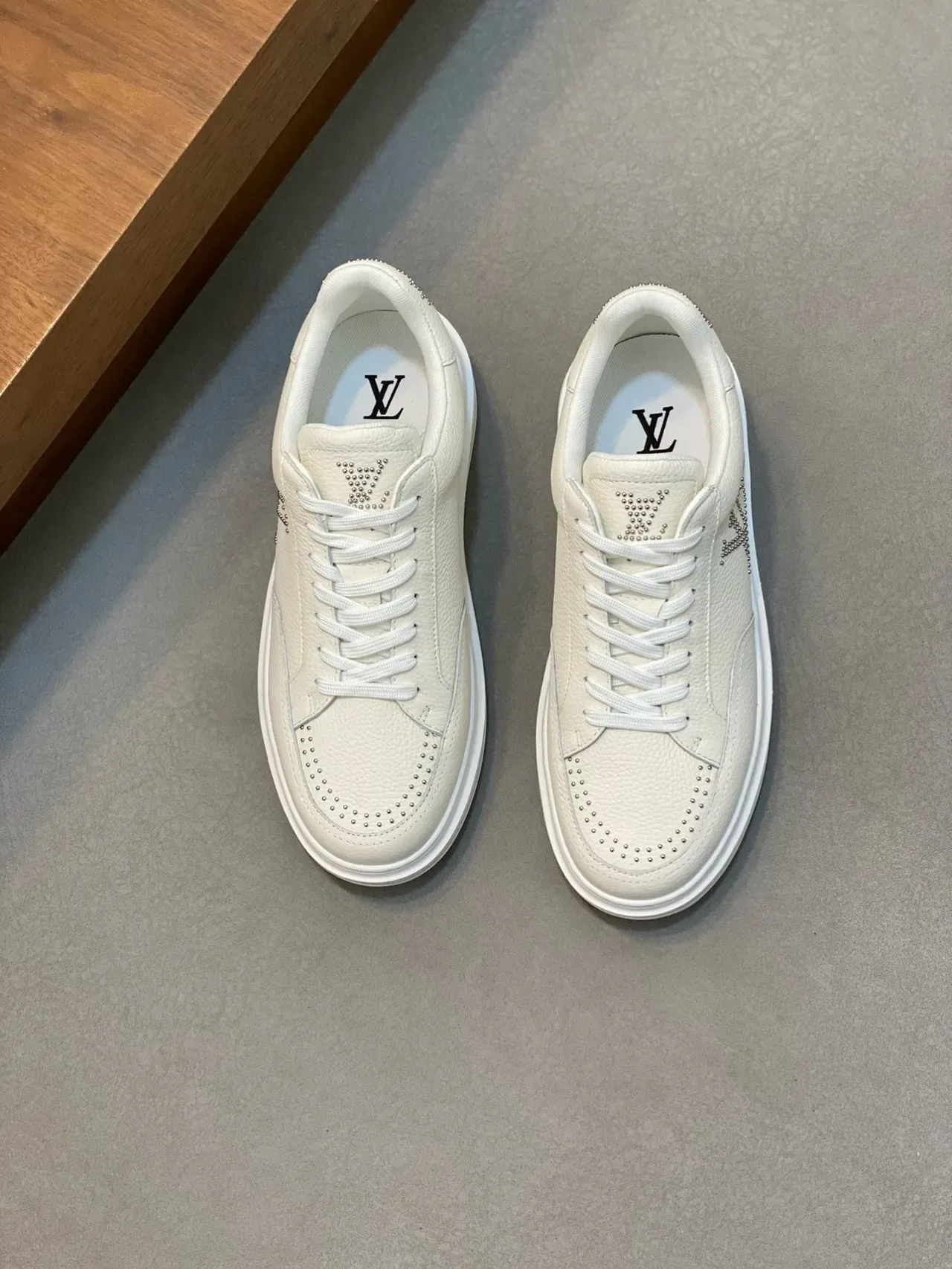 Louis Vuitton LV Trainer White Silver Pebbled Leather Studded Monogram Lifestyle Sneakers 5