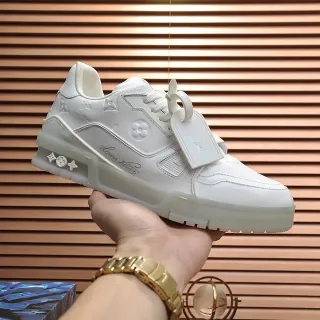 Louis Vuitton LV Trainer White Transparent Monogram-Embossed Leather Translucent Sole Unit Lifestyle Sneakers