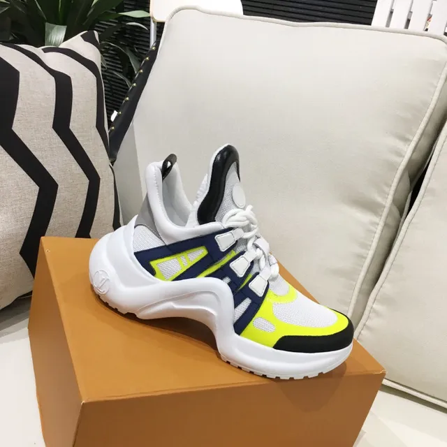 Louis Vuitton LV Trainer White Yellow Sculpted Wavy Midsole Mesh And Synthetic Cage Overlay Chunky Sneakers 2