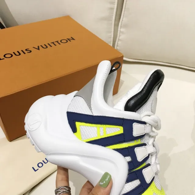Louis Vuitton LV Trainer White Yellow Sculpted Wavy Midsole Mesh And Synthetic Cage Overlay Chunky Sneakers 4