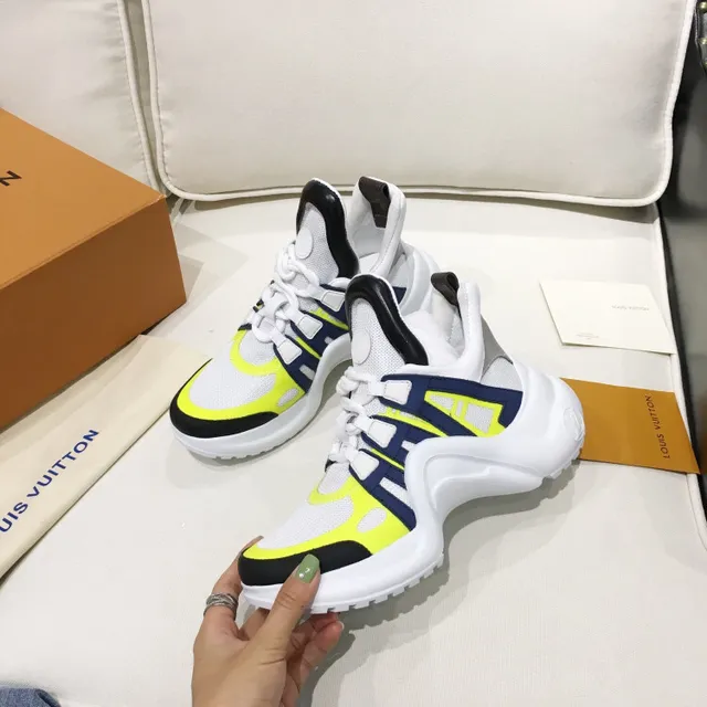 Louis Vuitton LV Trainer White Yellow Sculpted Wavy Midsole Mesh And Synthetic Cage Overlay Chunky Sneakers 5