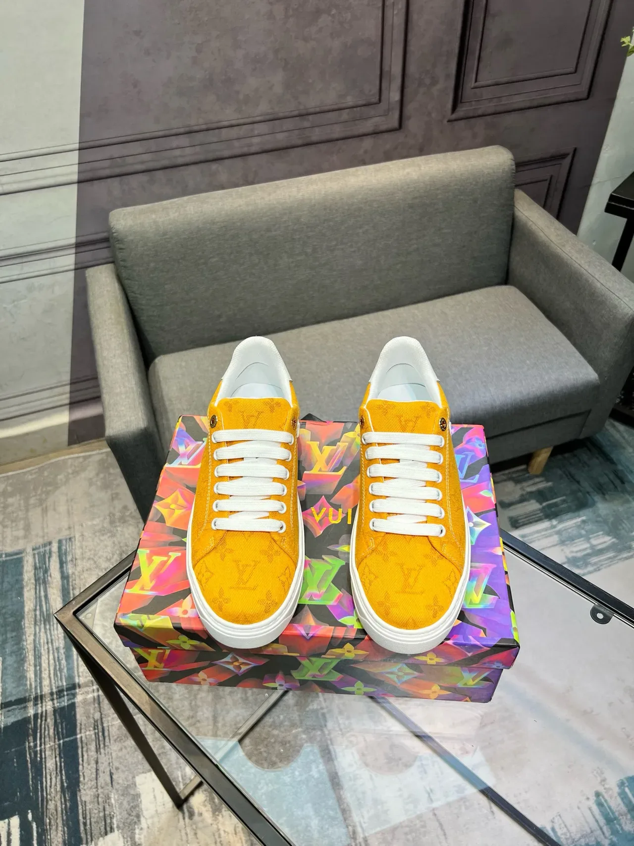 Louis Vuitton LV Trainer Yellow White Monogram Canvas Low-Top Lifestyle Sneakers 2