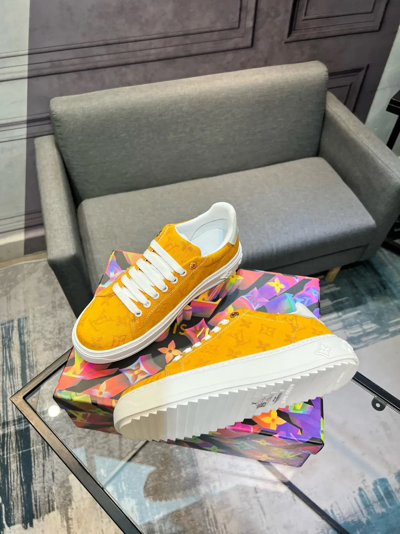 Louis Vuitton LV Trainer Yellow White Monogram Canvas Low-Top Lifestyle Sneakers 3