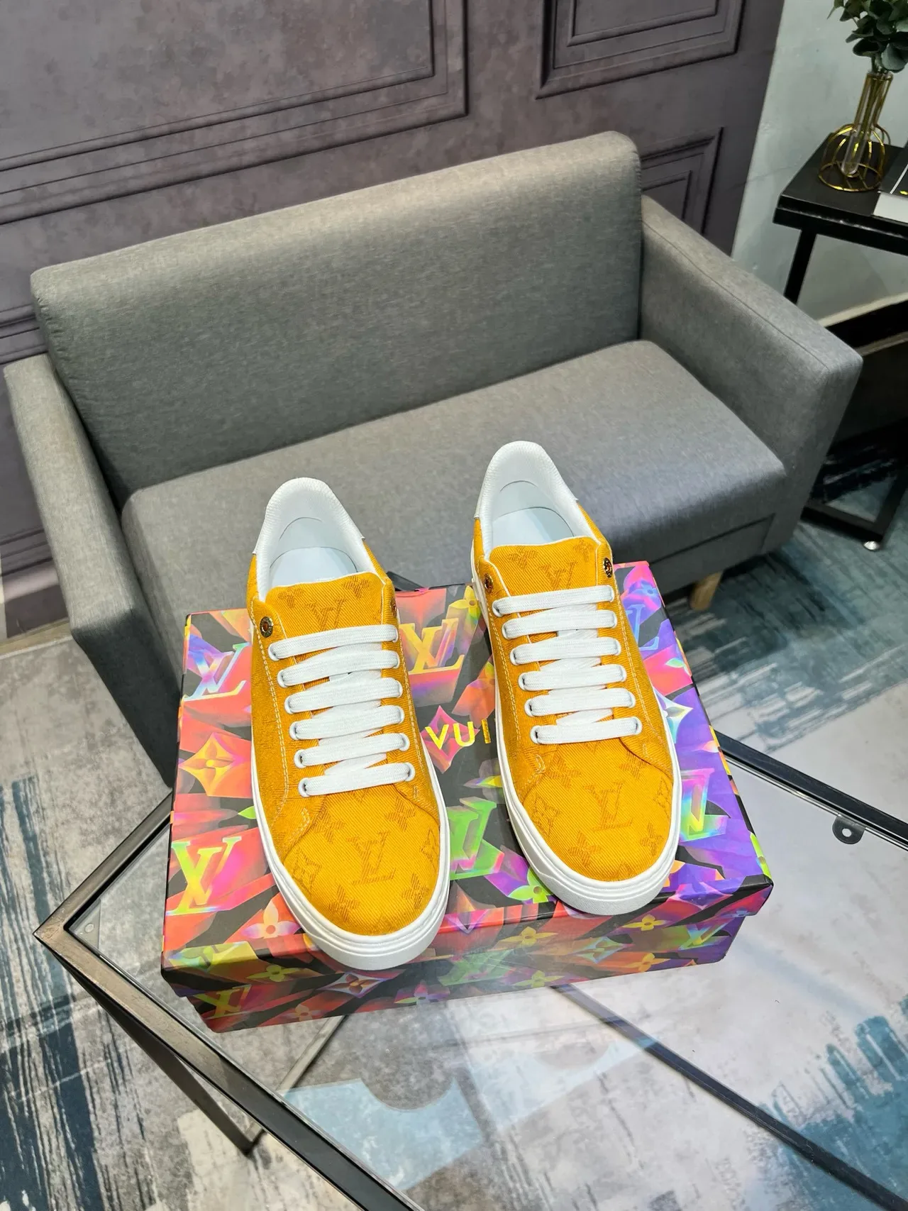 Louis Vuitton LV Trainer Yellow White Monogram Canvas Low-Top Lifestyle Sneakers 4