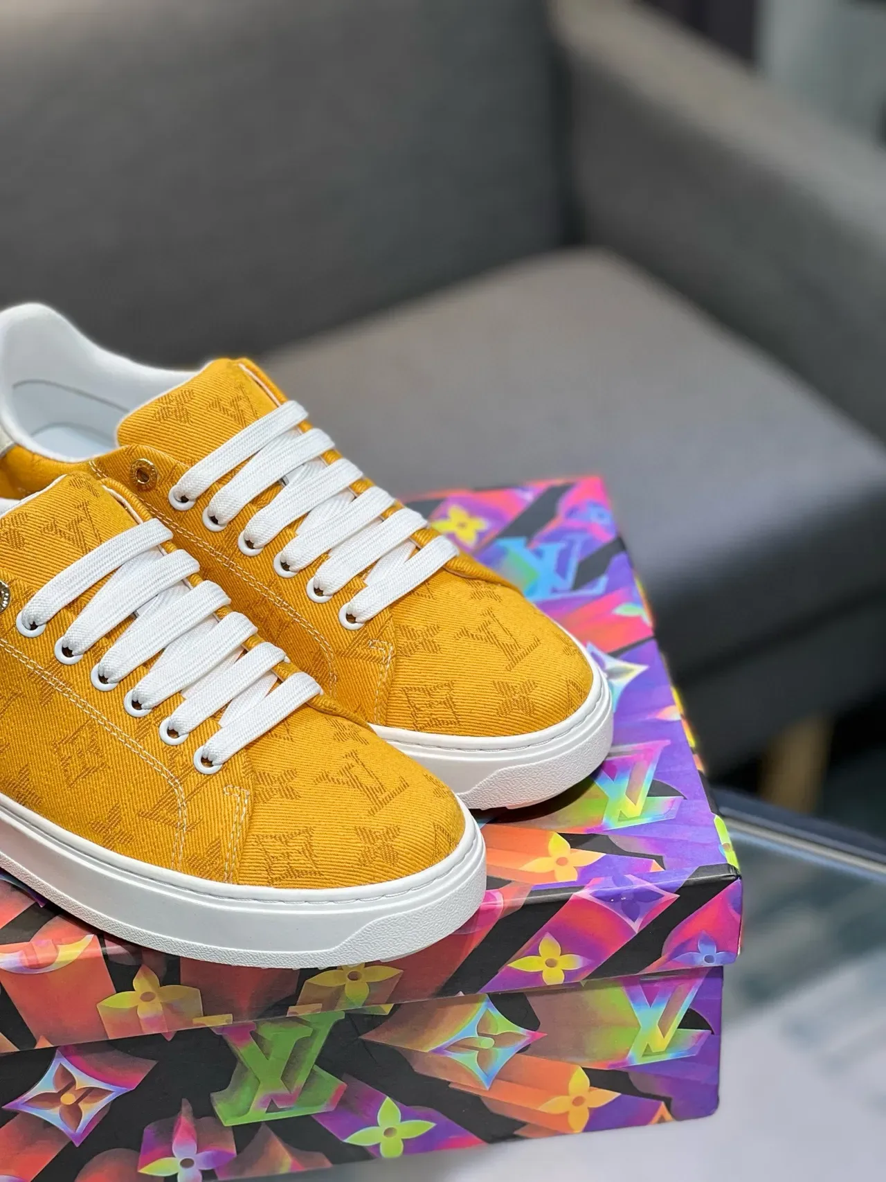 Louis Vuitton LV Trainer Yellow White Monogram Canvas Low-Top Lifestyle Sneakers 8