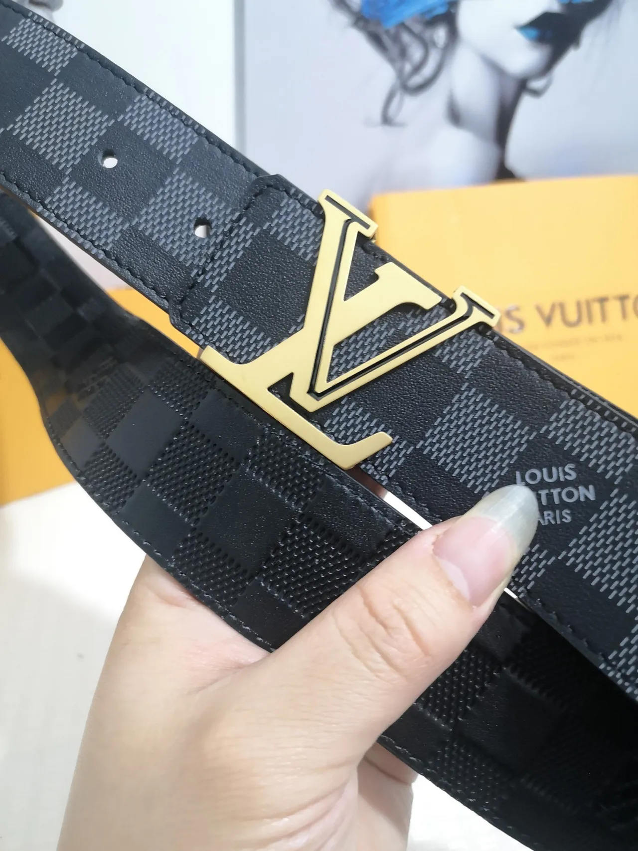 Louis Vuitton LV Turn-Lock Damier Graphite Leather Belt 6