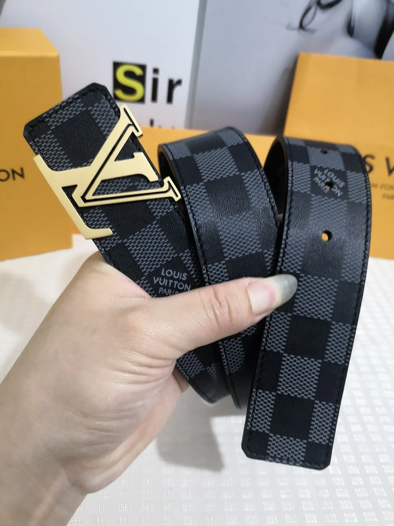 Louis Vuitton LV Turn-Lock Damier Graphite Leather Belt 8