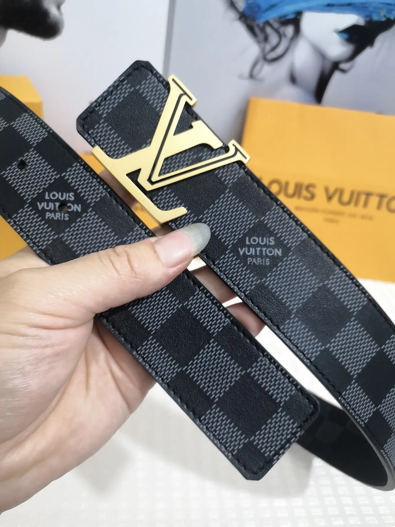 Louis Vuitton LV Turn-Lock Damier Graphite Leather Belt 9