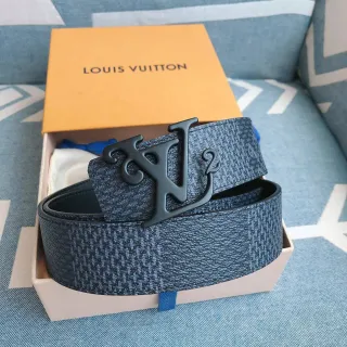 Louis Vuitton LV² Textured Blue-Gray Leather Belt