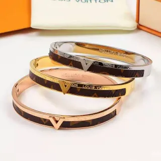 Louis Vuitton Monogram Bangle Oro Marrón Rígido Esmalte Incrustación Pulsera