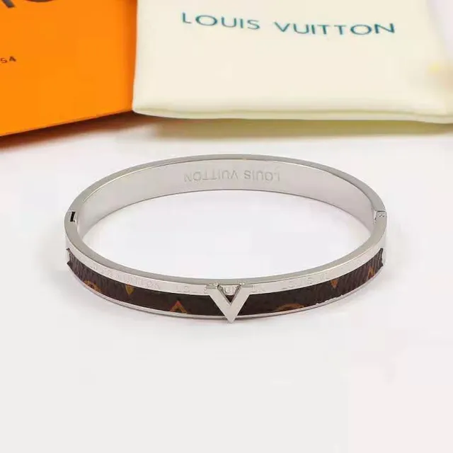 Louis Vuitton Monogram Bangle Gold Brown Rigid Enamel Inlay Bracelet 3