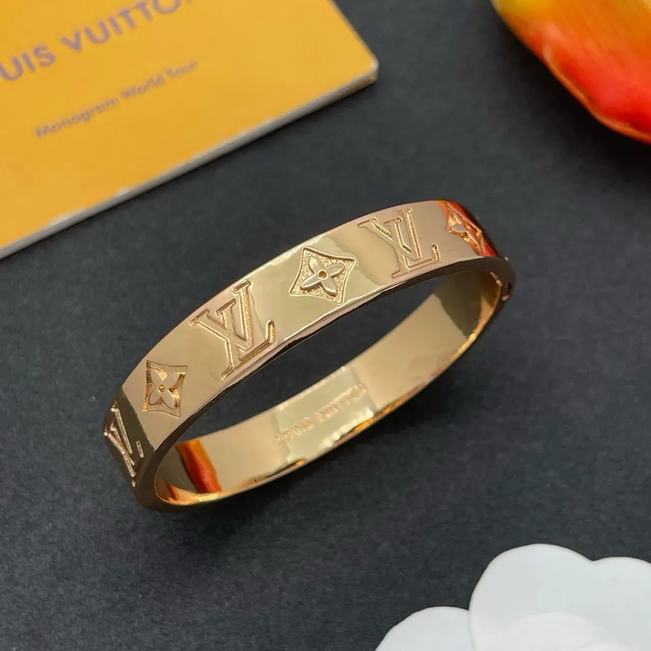 Louis Vuitton Monogram Bangle Gold Polished Engraved Bracelet 7