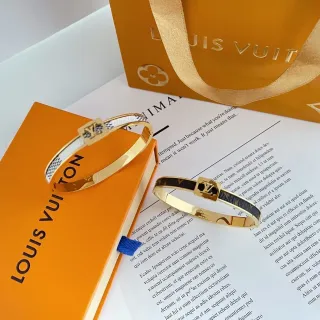 Louis Vuitton Monogram Bangle Gold-Tone Leather Canvas Bracelet