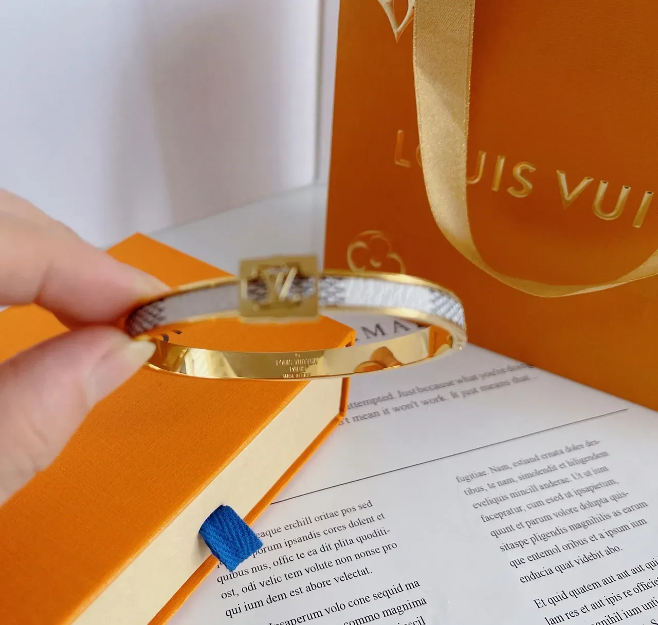 Louis Vuitton Monogram Bangle Gold-Tone Leather Canvas Bracelet 2