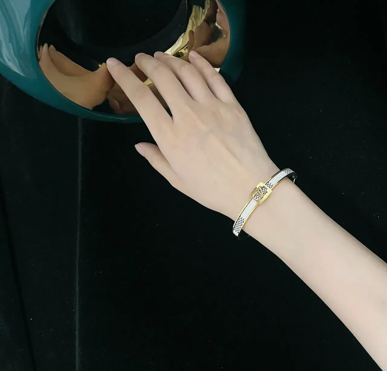 Louis Vuitton Monogram Bangle Gold-Tone Leather Canvas Bracelet 3