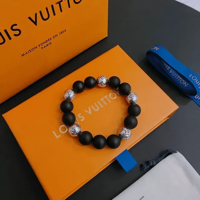 Louis Vuitton Monogram Beads Bracelet Black and Silver Bracelets 3