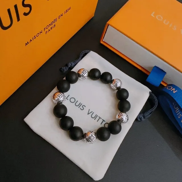 Louis Vuitton Monogram Beads Bracelet Black and Silver Bracelets 5