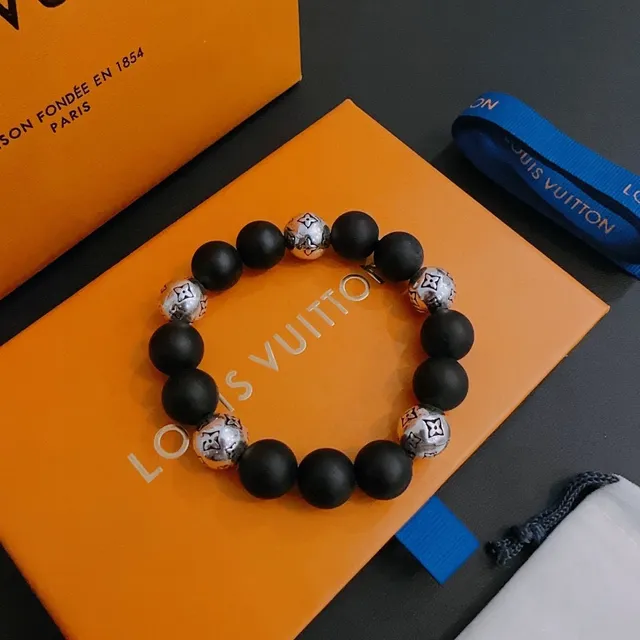 Louis Vuitton Monogram Beads Bracelet Black and Silver Bracelets 6