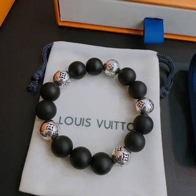 Louis Vuitton Monogram Beads Bracelet Black and Silver Bracelets 8
