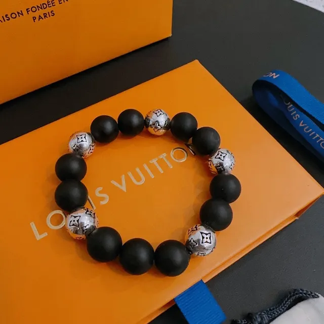 Louis Vuitton Monogram Beads Bracelet Black and Silver Bracelets 9