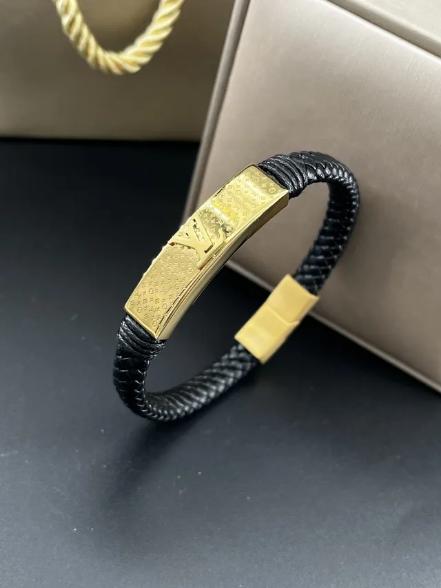 Louis Vuitton Monogram Bracelet Noir Or Cuir Tressé Bracelet Multi-Enroulement 2