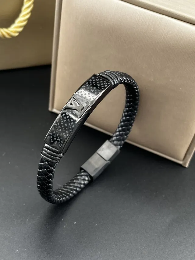 Louis Vuitton Monogram Bracelet Noir Or Cuir Tressé Bracelet Multi-Enroulement 3