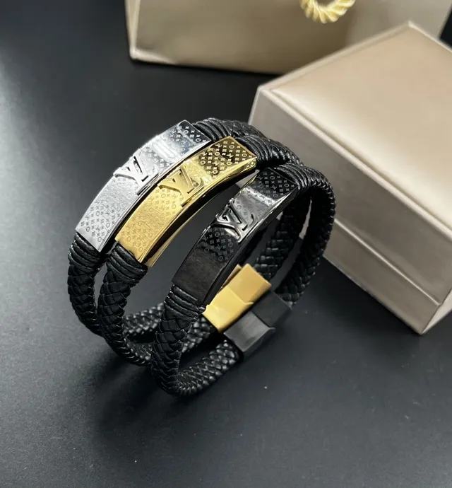 Louis Vuitton Monogram Bracelet Noir Or Cuir Tressé Bracelet Multi-Enroulement 4