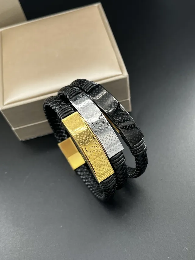 Louis Vuitton Monogram Bracelet Noir Or Cuir Tressé Bracelet Multi-Enroulement 5