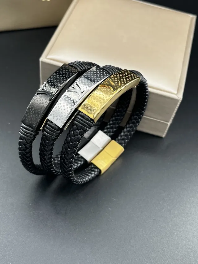Louis Vuitton Monogram Bracelet Noir Or Cuir Tressé Bracelet Multi-Enroulement 6