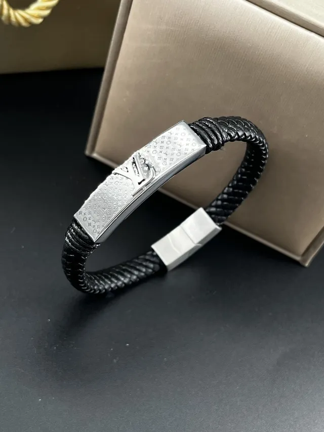 Louis Vuitton Monogram Bracelet Noir Or Cuir Tressé Bracelet Multi-Enroulement 7