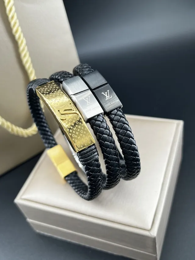Louis Vuitton Monogram Bracelet Noir Or Cuir Tressé Bracelet Multi-Enroulement 9