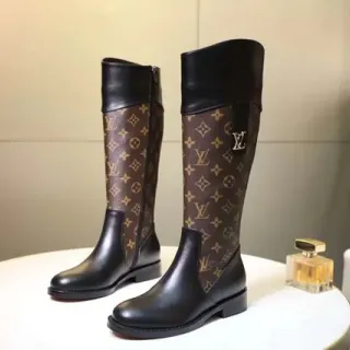 Louis Vuitton Monogram Canvas and Black Leather Knee Boots