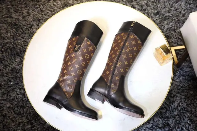 Louis Vuitton Monogram Canvas and Black Leather Knee Boots 2
